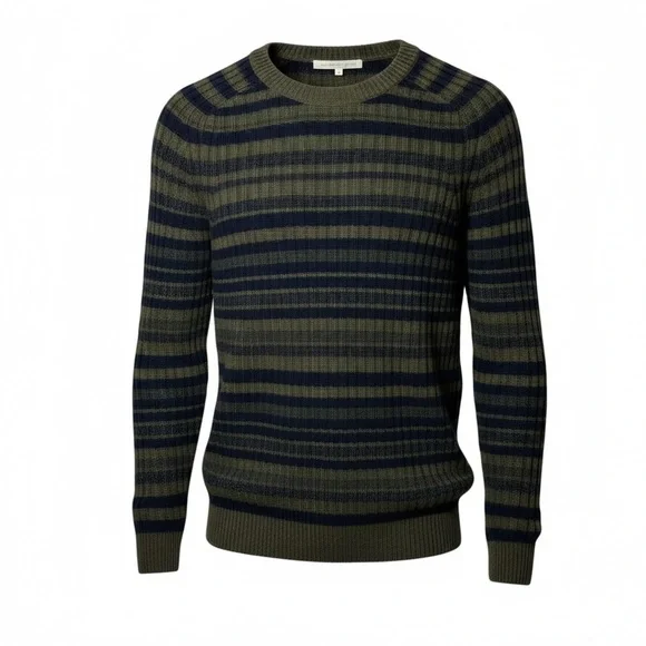 Naked Cashmere Dark Olive Multi Striped Crewneck Knit Sweater NWT Size Medium